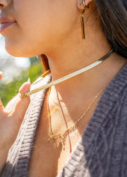 18K Gold PVD Stainless Steel Herringbone Chain Necklace