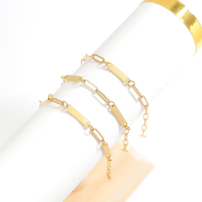 18K Gold PVD Stainless Steel Engravable Paperclip 2 Bar Bracelet