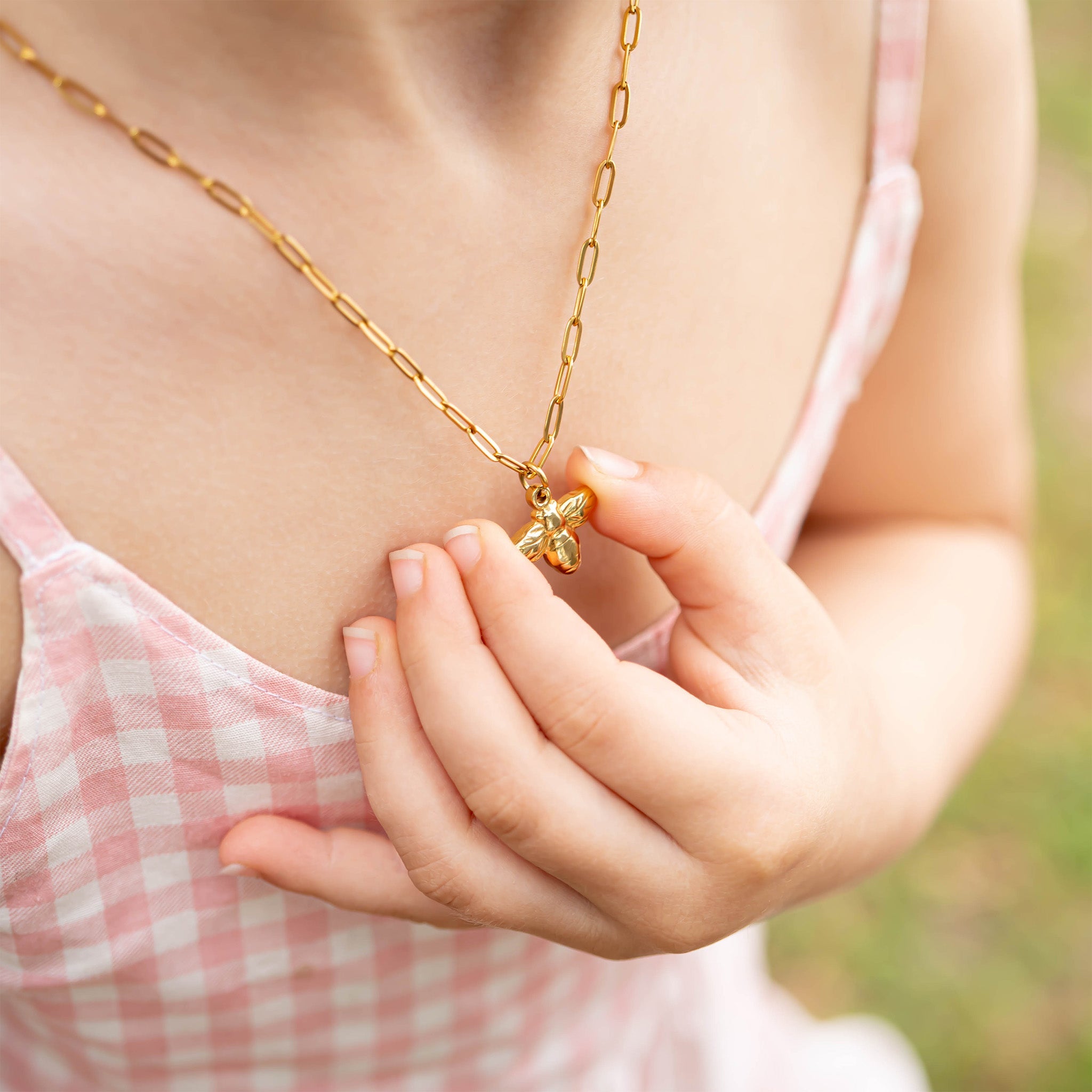 18K Gold PVD Stainless Steel Mommy & Me Bee Charm Necklace Set