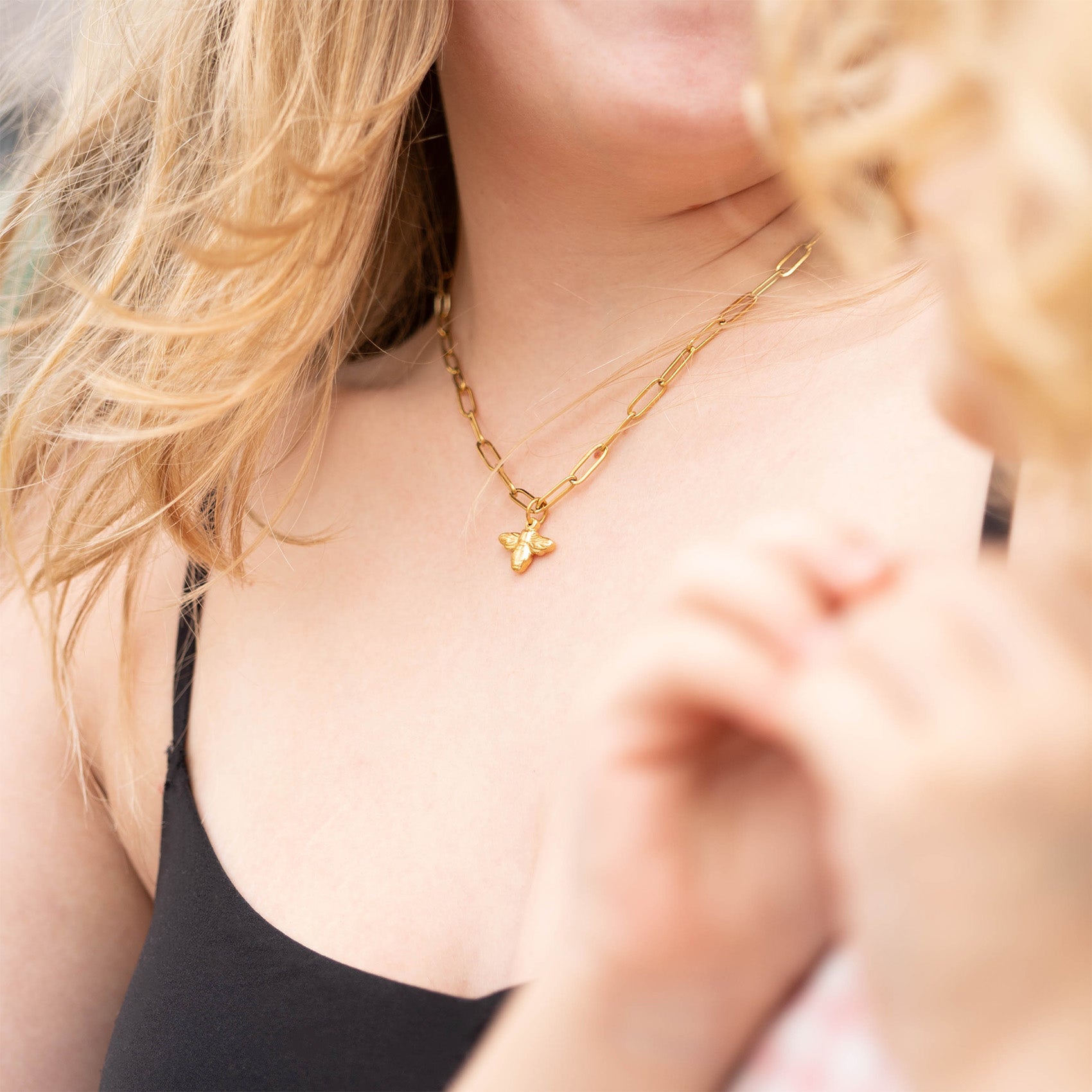 18K Gold PVD Stainless Steel Mommy & Me Bee Charm Necklace Set