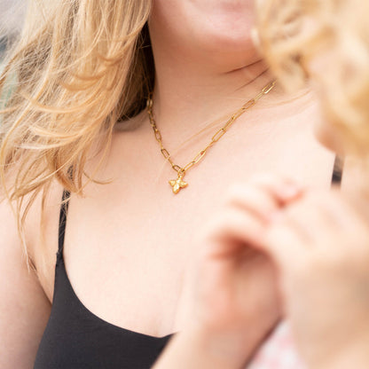 18K Gold PVD Stainless Steel Mommy & Me Bee Charm Necklace Set