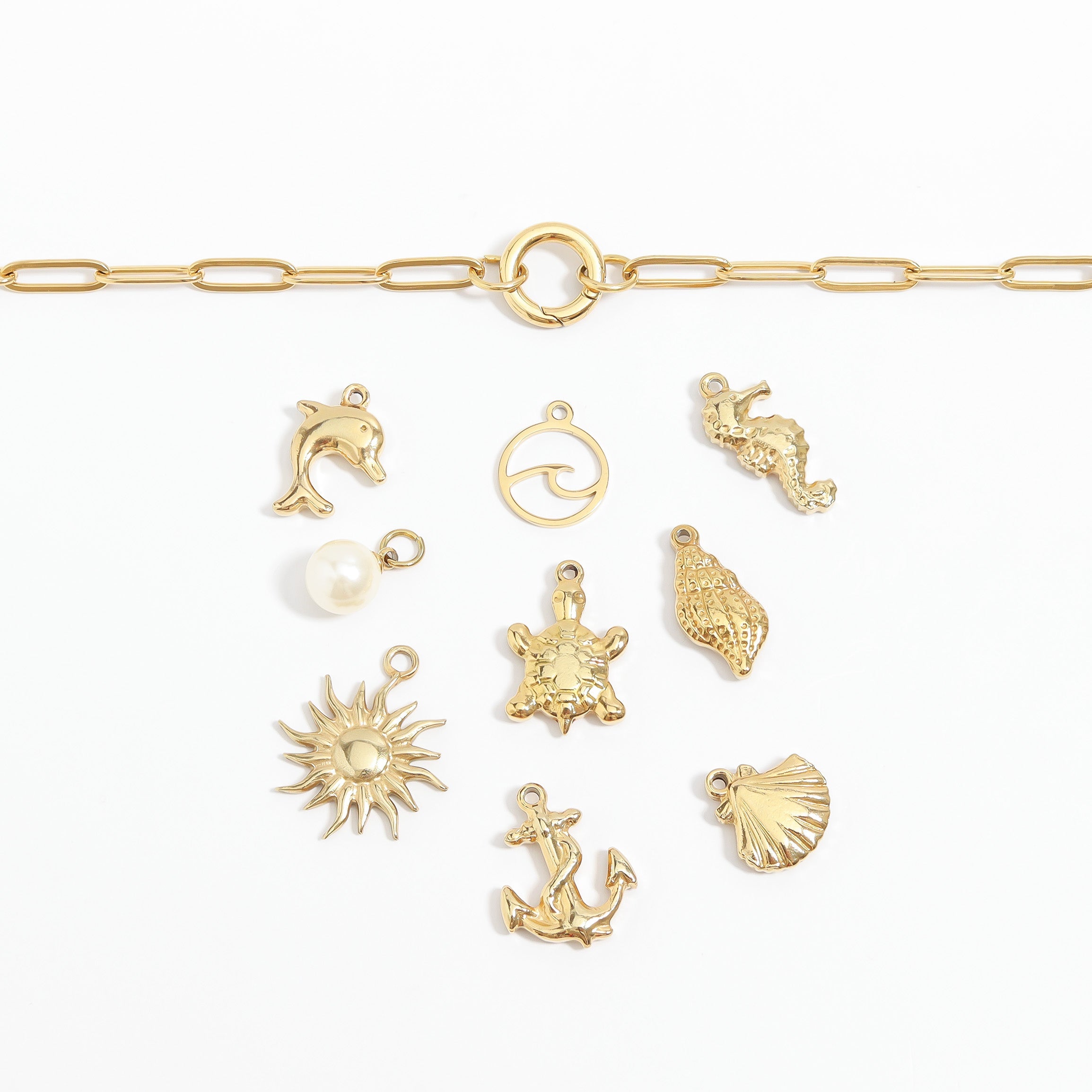 18K Gold PVD Stainless Steel Nautical Charm Set