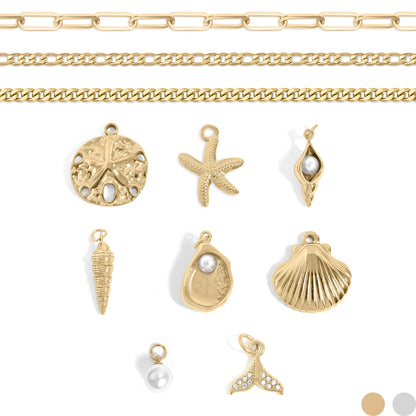 18K Gold PVD Stainless Steel 92 Piece Nautical Charm Bar Set