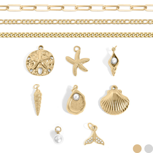 18K Gold PVD Stainless Steel 92 Piece Nautical Charm Bar Set