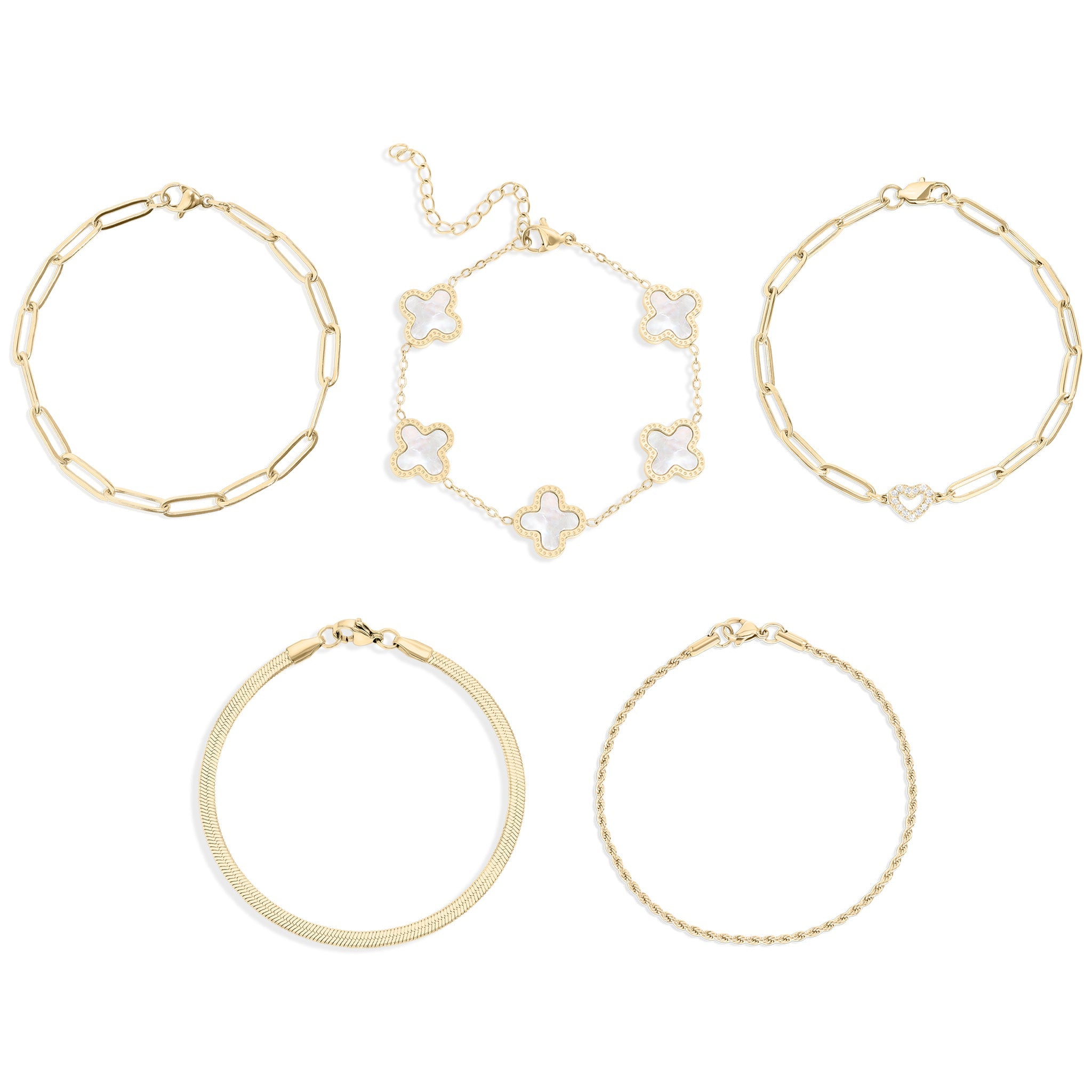 18K Gold PVD Stainless Steel Necklace and Bracelet Jewelry Set