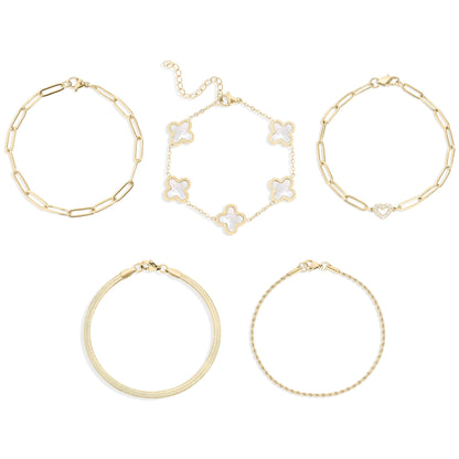 18K Gold PVD Stainless Steel Necklace and Bracelet Jewelry Set