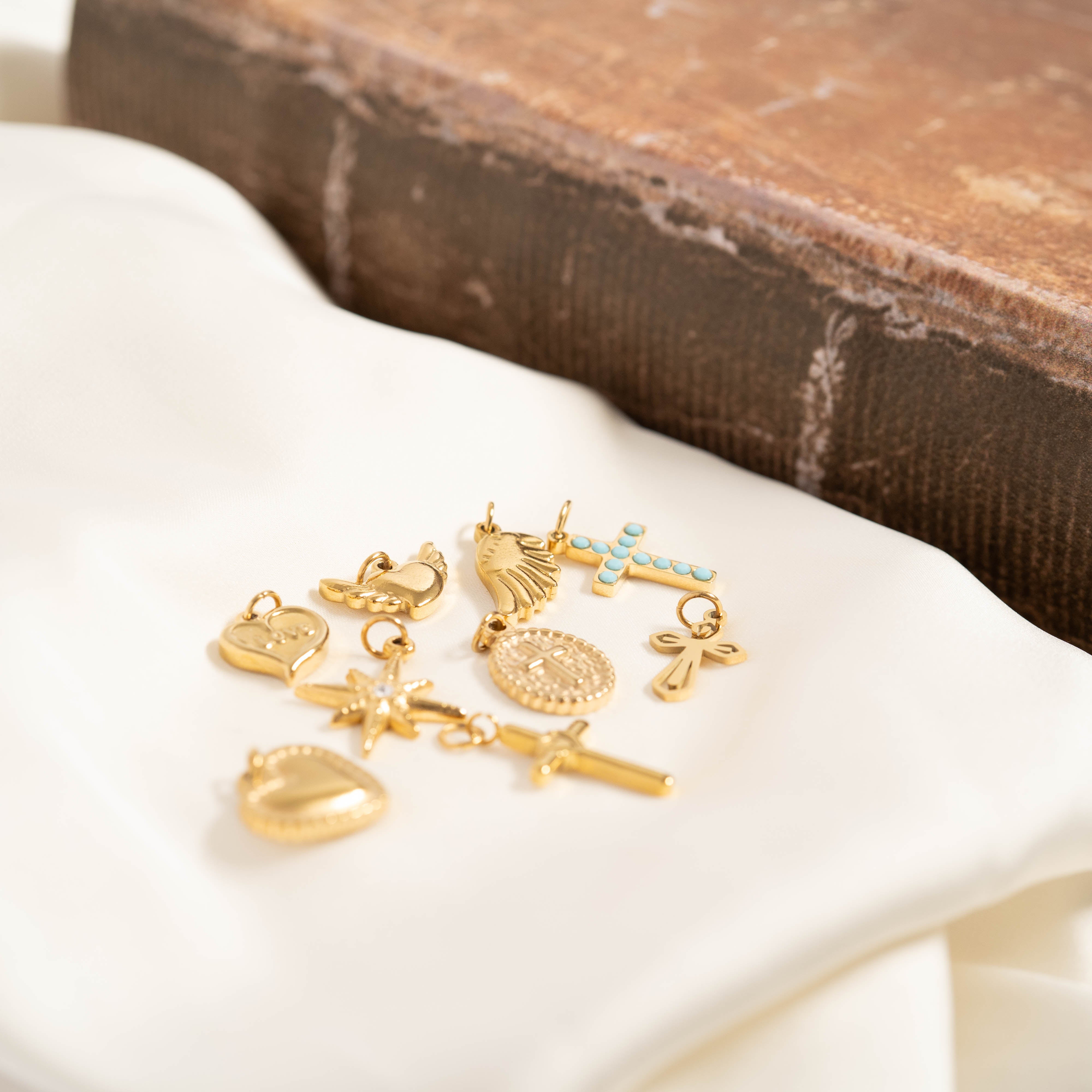 18K Gold PVD Stainless Steel Faith & Love Charm Set