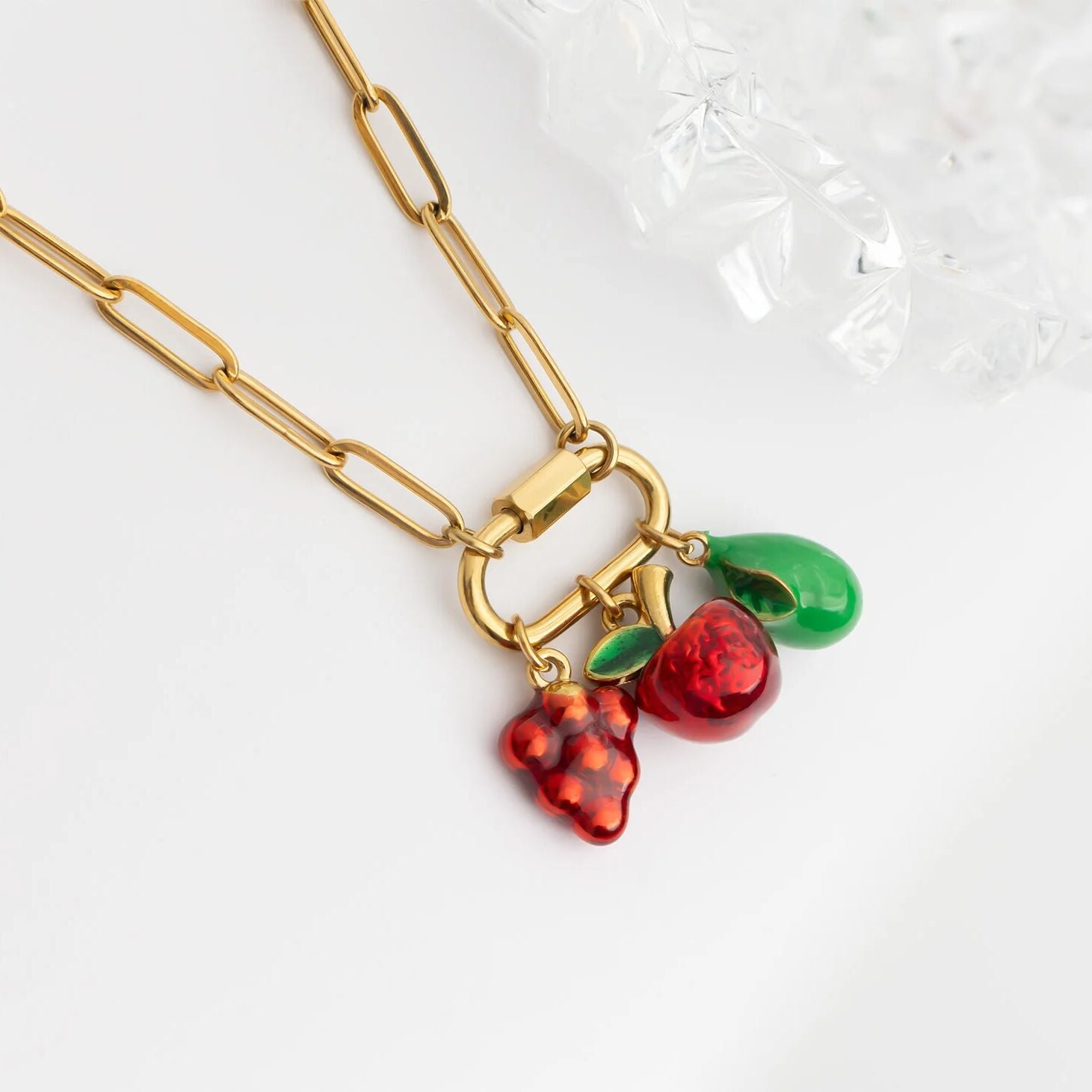18K Gold PVD Stainless Steel Fruit Stand Charm Set