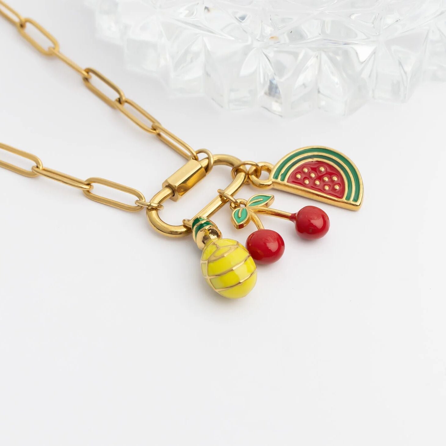 18K Gold PVD Stainless Steel Fruit Stand Charm Set