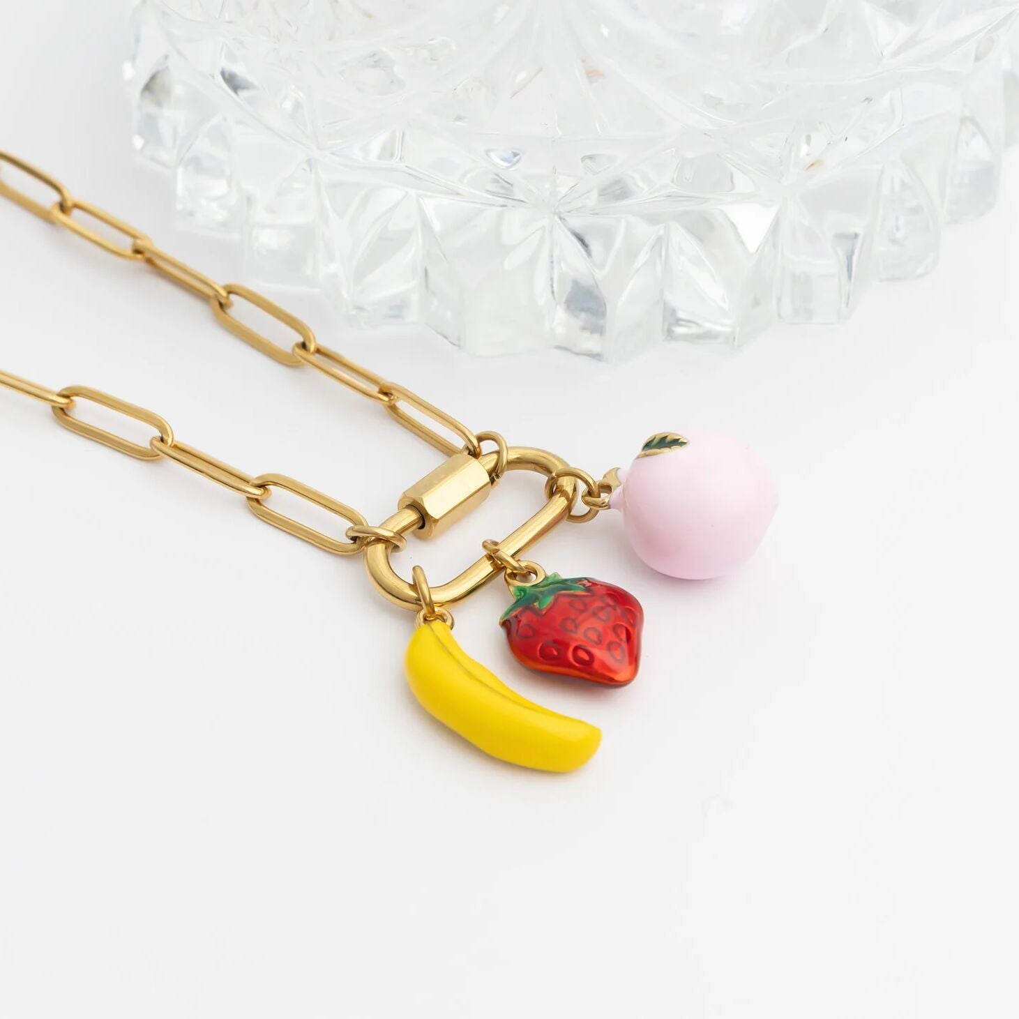 18K Gold PVD Stainless Steel Fruit Stand Charm Set