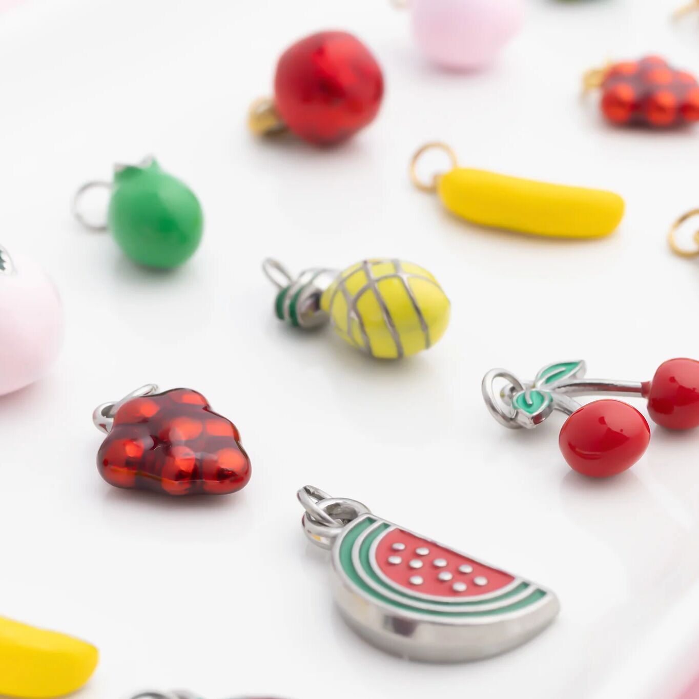 18K Gold PVD Stainless Steel Fruit Stand Charm Set