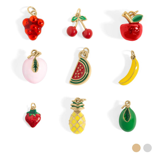 18K Gold PVD Stainless Steel Fruit Stand Charm Set