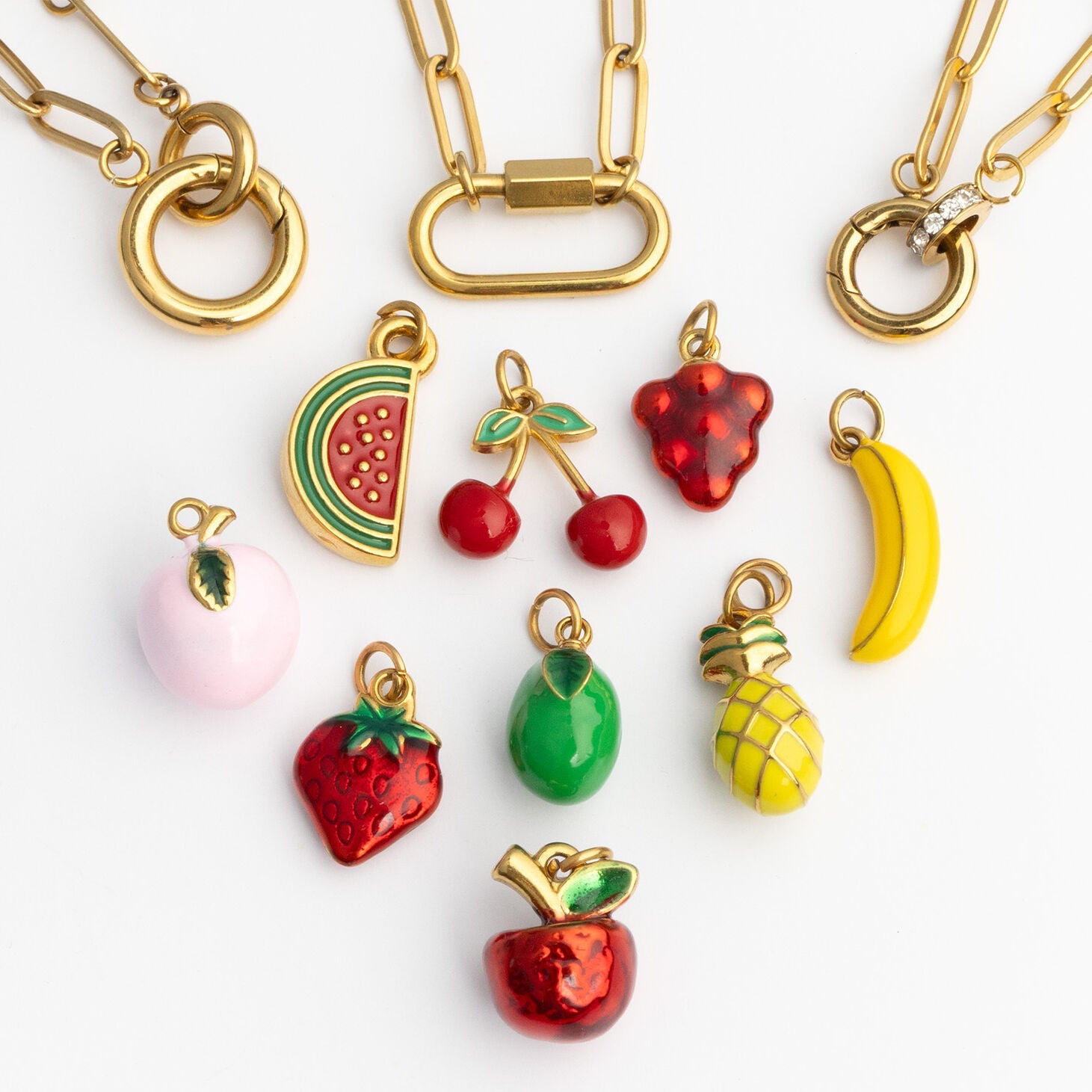 18K Gold PVD Stainless Steel Fruit Stand Charm Set
