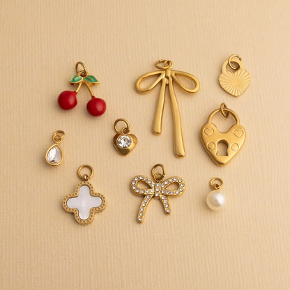 18K Gold PVD Stainless Steel Cherry Heart Charm Set