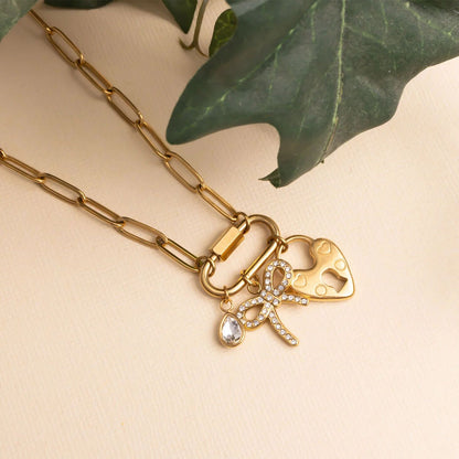 18K Gold PVD Stainless Steel Cherry Heart Charm Set
