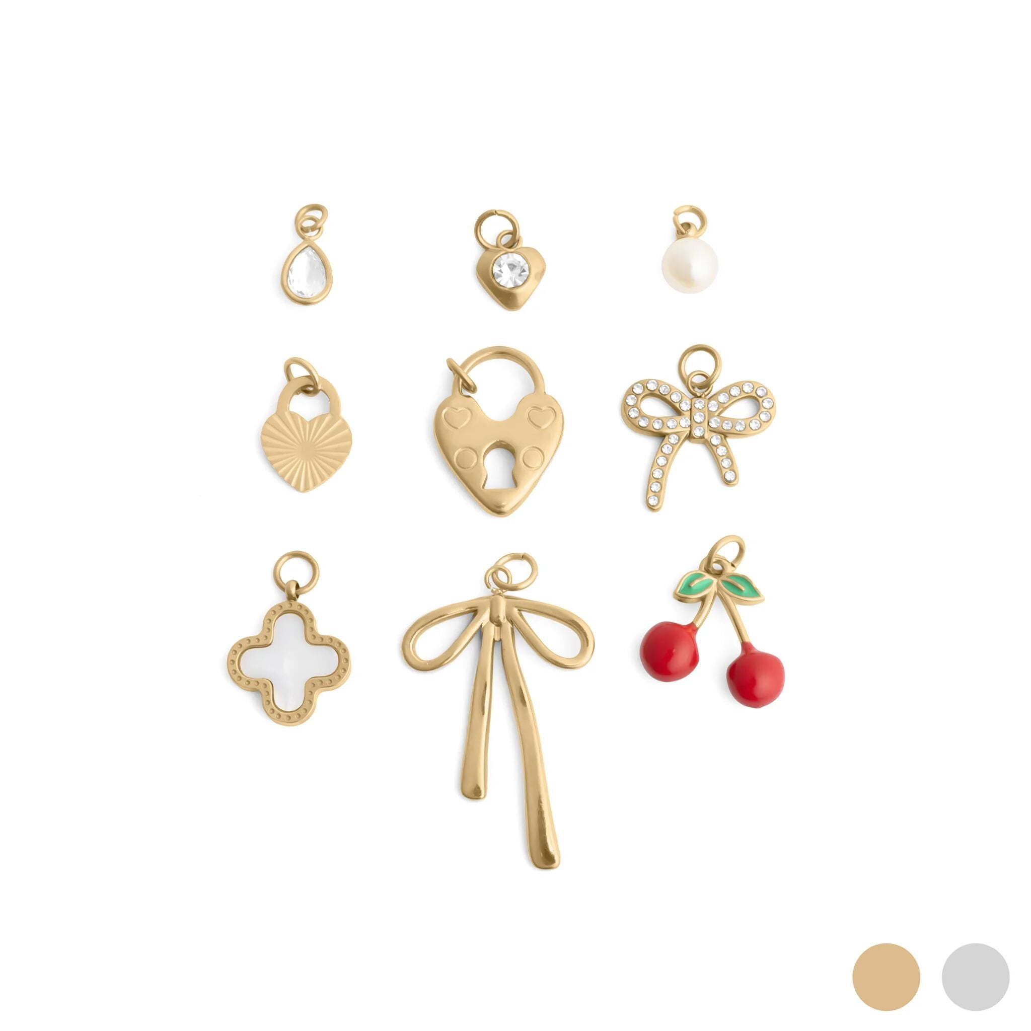 18K Gold PVD Stainless Steel Cherry Heart Charm Set