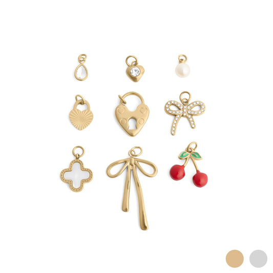 18K Gold PVD Stainless Steel Cherry Heart Charm Set