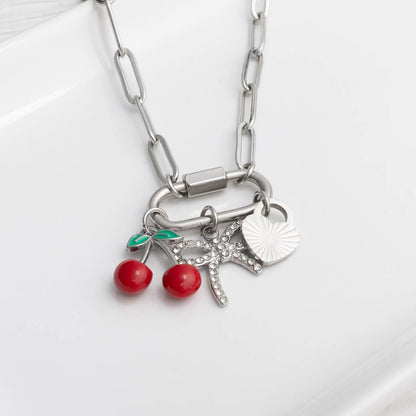 18K Gold PVD Stainless Steel Cherry Heart Charm Set