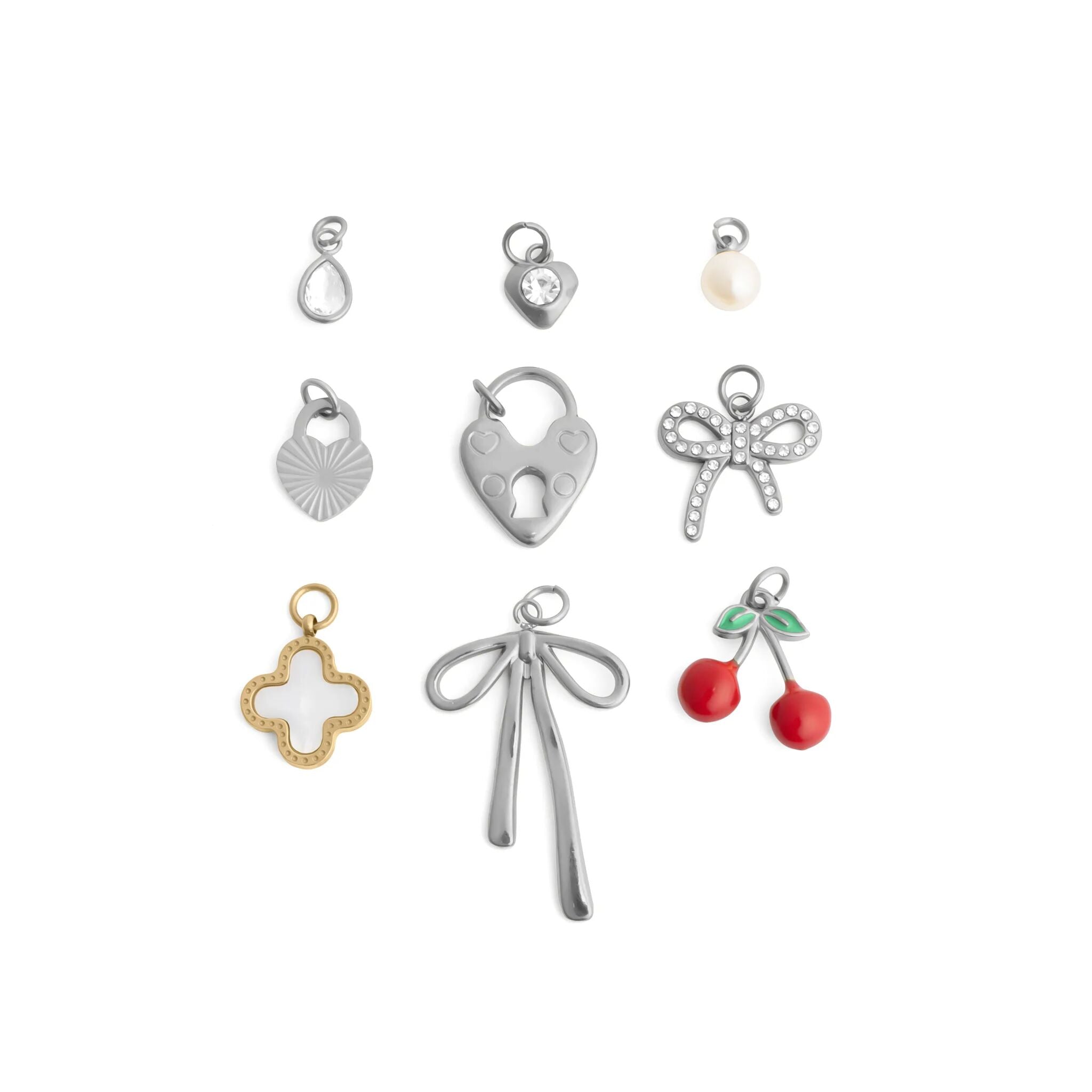 18K Gold PVD Stainless Steel Cherry Heart Charm Set