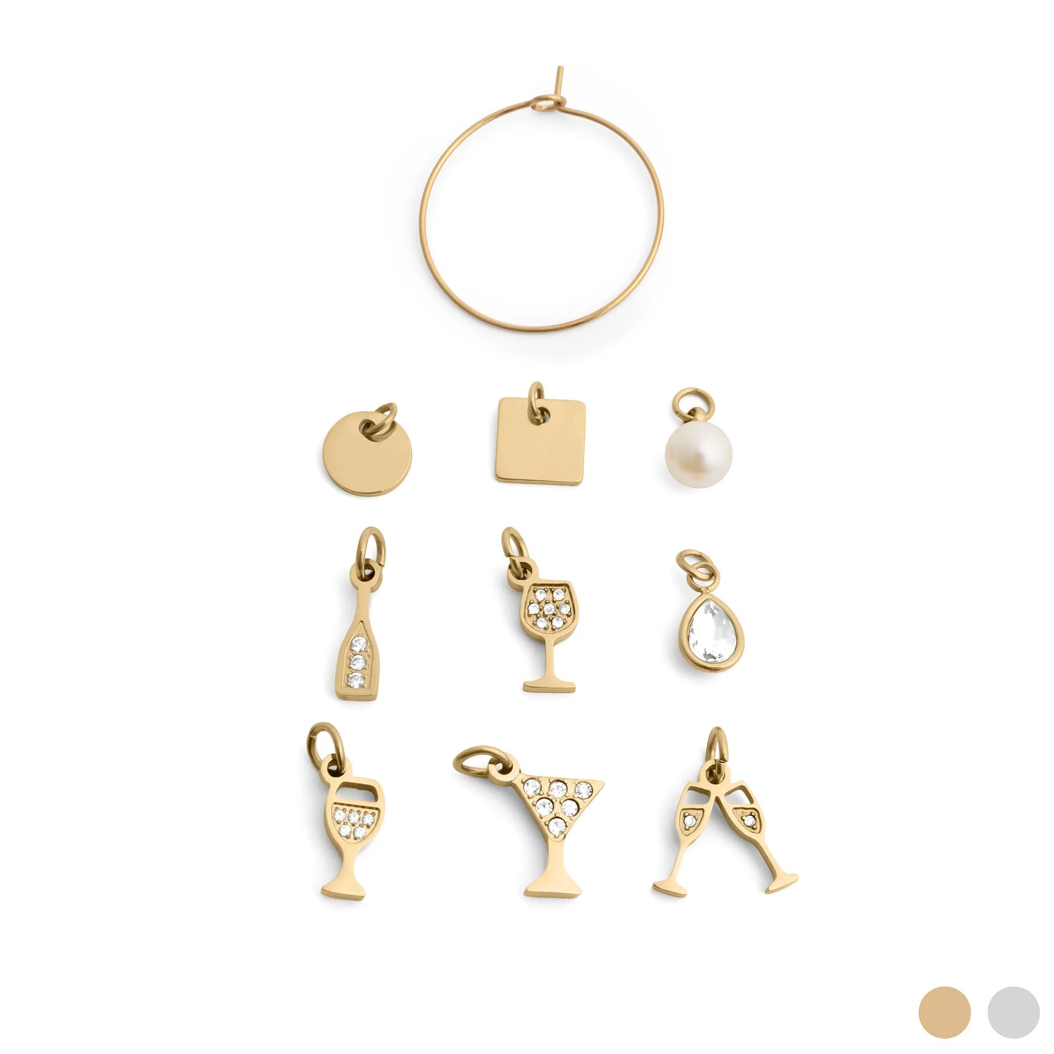 18K Gold PVD Stainless Steel Wine Glass Charm Set