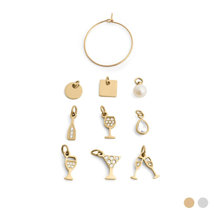 18K Gold PVD Stainless Steel Wine Glass Charm Set