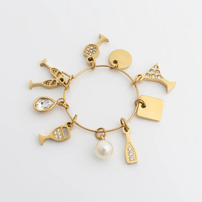 18K Gold PVD Stainless Steel Wine Glass Charm Set