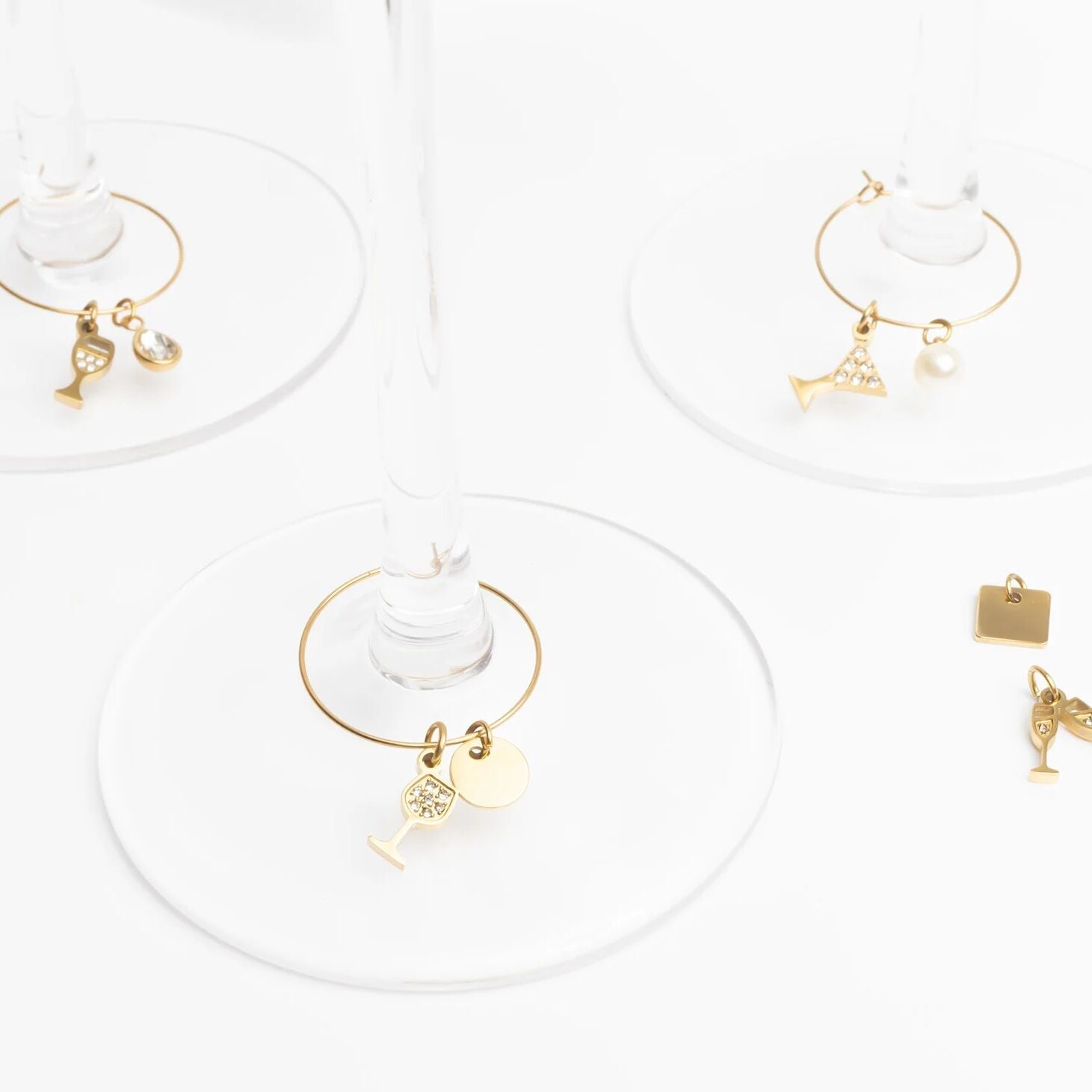 18K Gold PVD Stainless Steel Wine Glass Charm Set