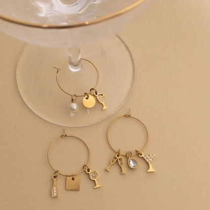 18K Gold PVD Stainless Steel Wine Glass Charm Set