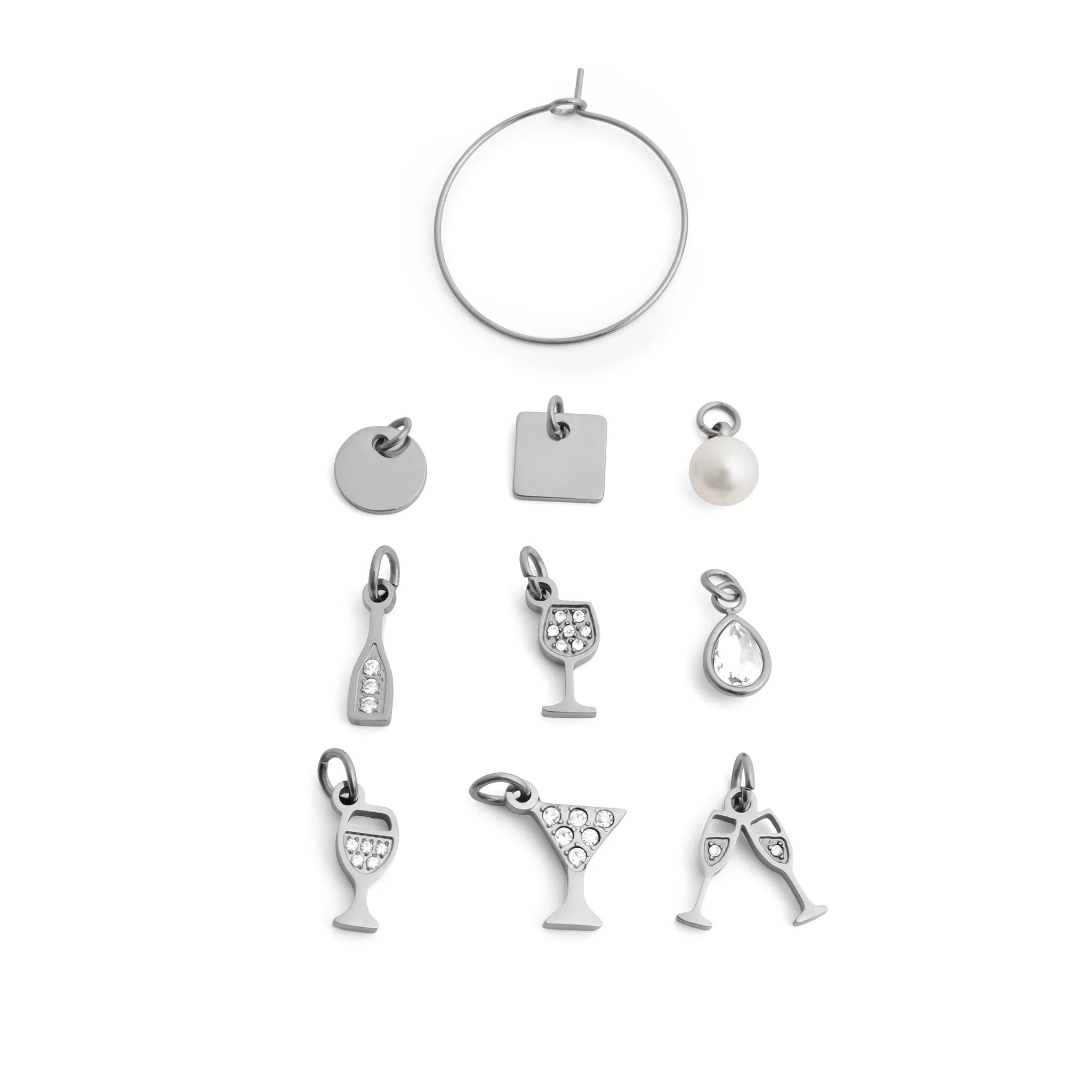 18K Gold PVD Stainless Steel Wine Glass Charm Set