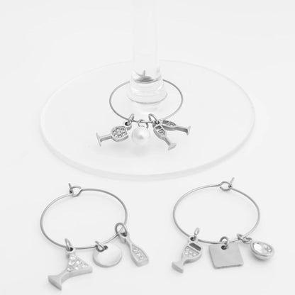 18K Gold PVD Stainless Steel Wine Glass Charm Set
