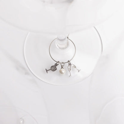 18K Gold PVD Stainless Steel Wine Glass Charm Set