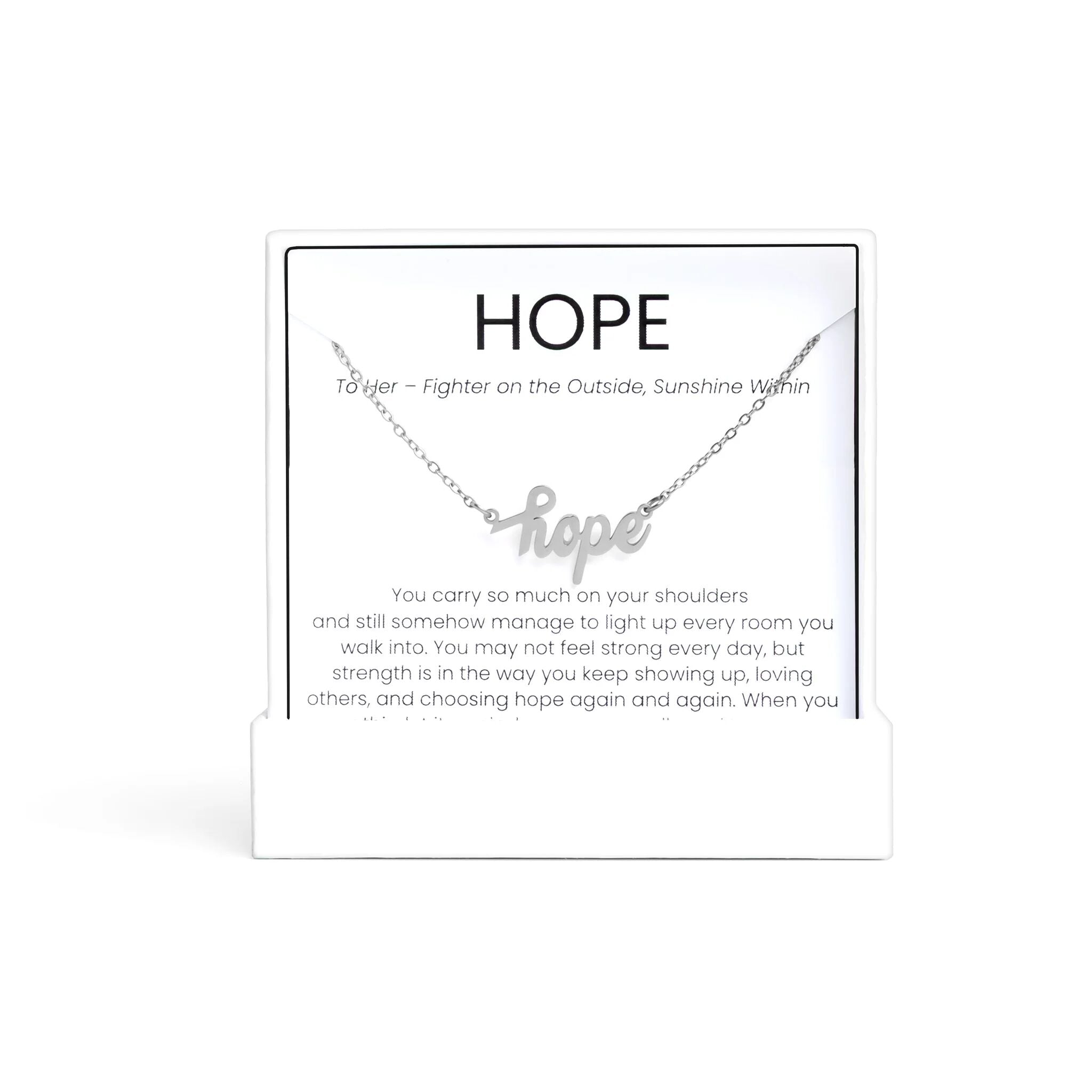 Silver Hope Necklace Gift Set 'HOPE' pendant on a card with text