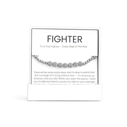 Fighter Metal Beaded Bracelet Gift Set with engraved message on a white background