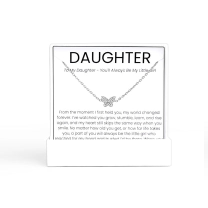 Silver Butterfly Necklace Gift Set with a card for daughter on a white background