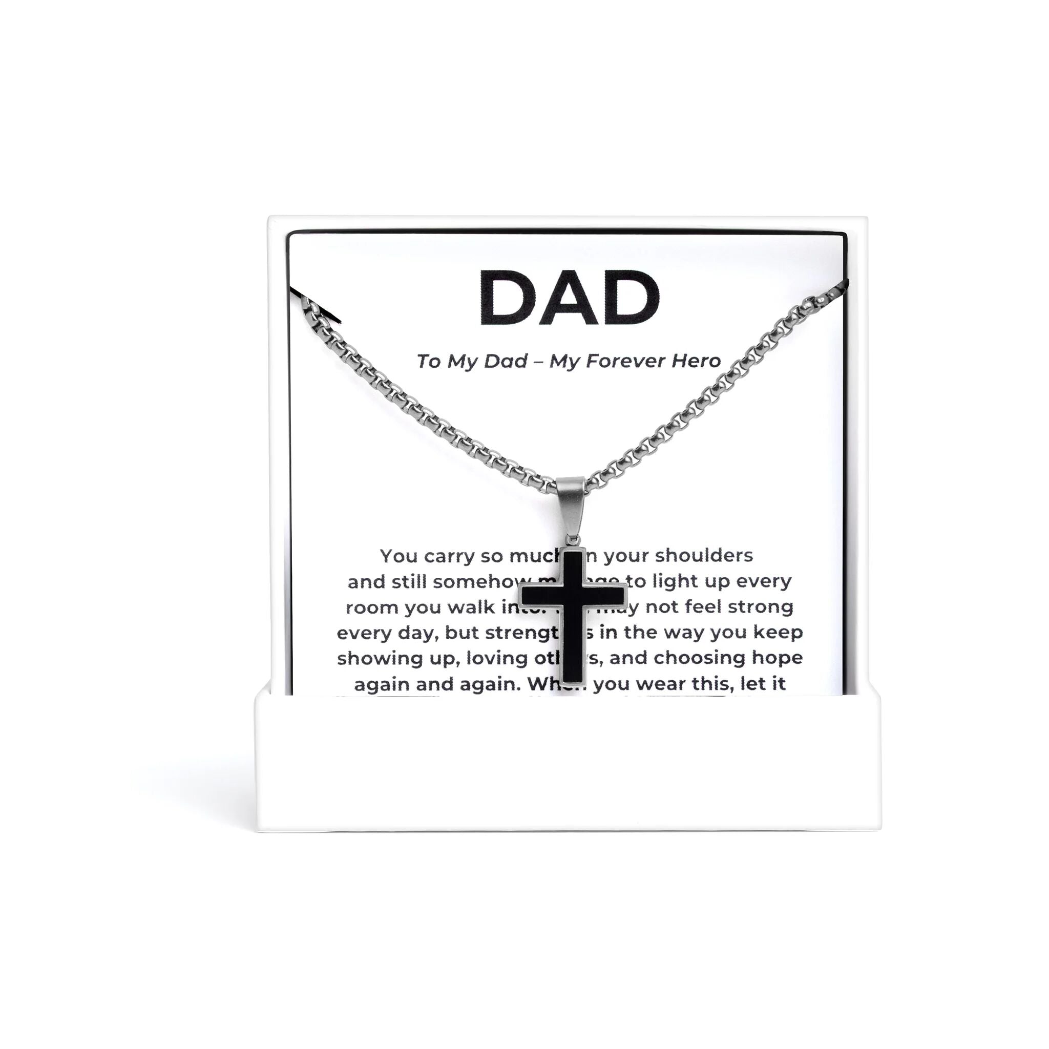 Silver Mens Cross Necklace Gift Set 