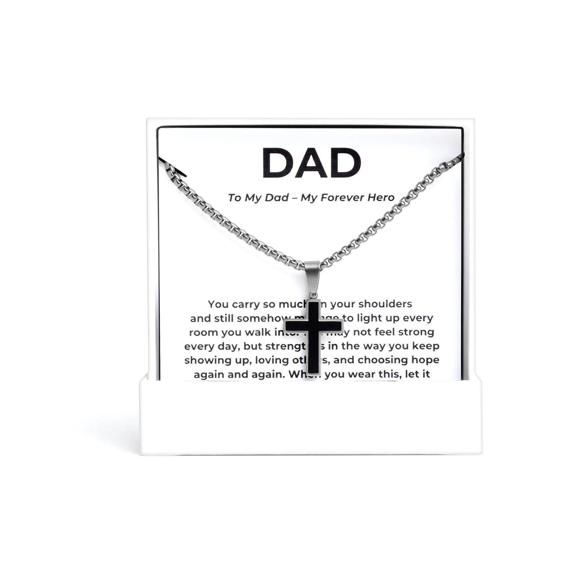 Silver Mens Cross Necklace Gift Set 