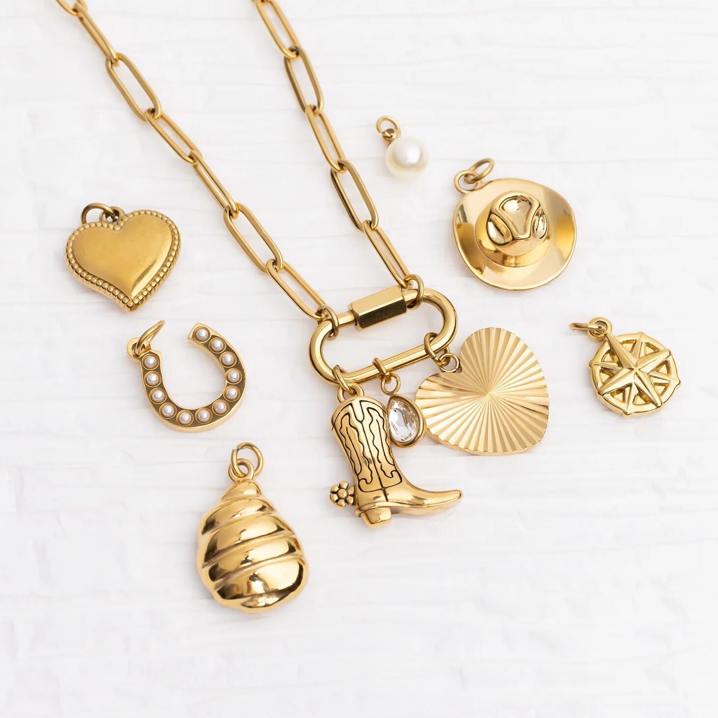 18K Gold PVD Stainless Steel Coastal Cowboy Charm Set