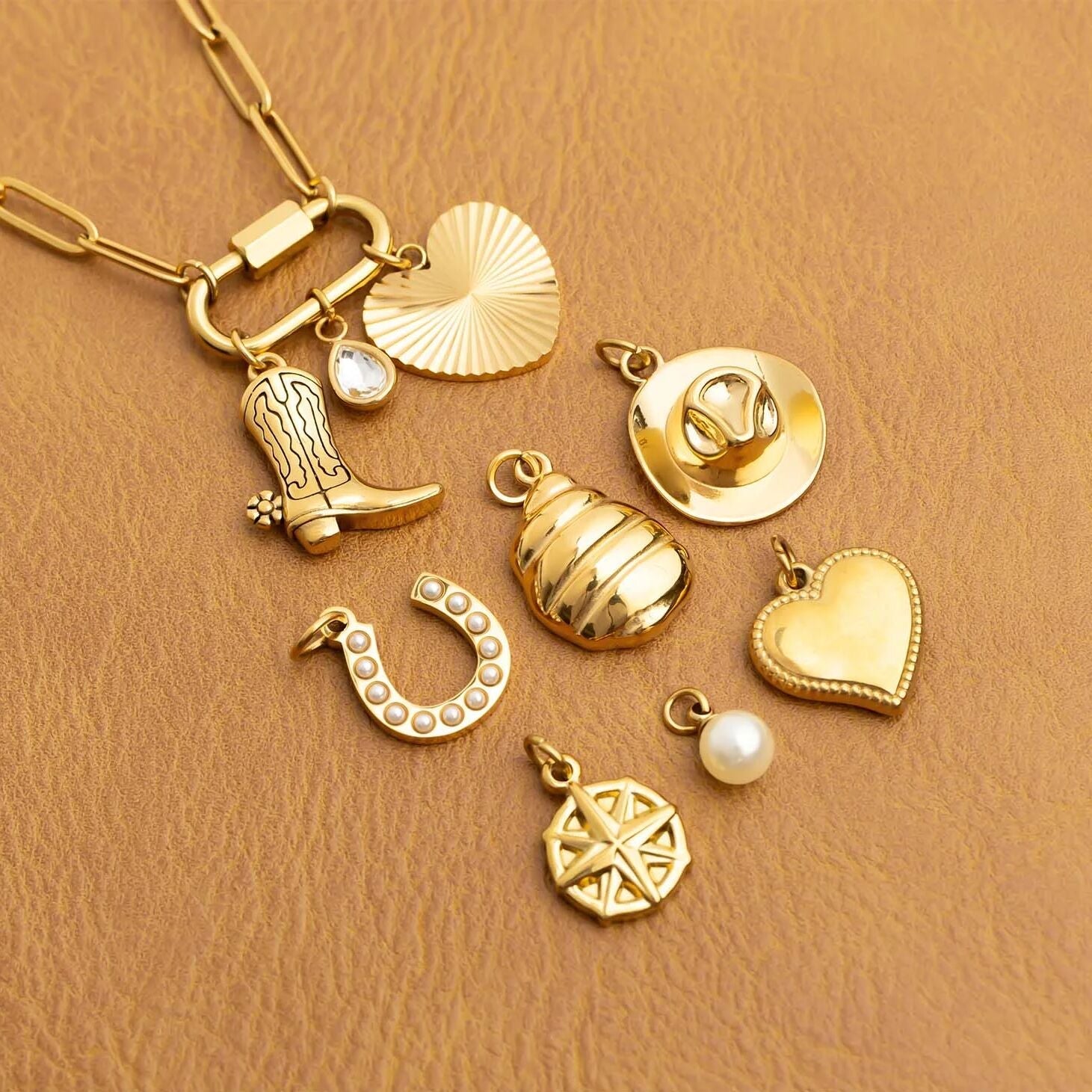 18K Gold PVD Stainless Steel Coastal Cowboy Charm Set