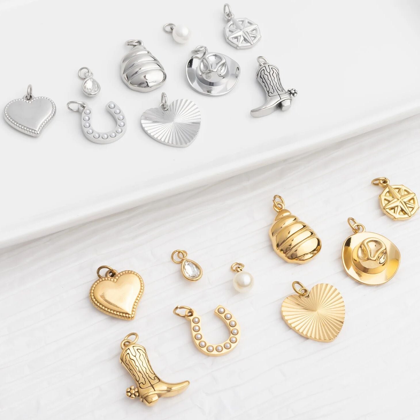 18K Gold PVD Stainless Steel Coastal Cowboy Charm Set