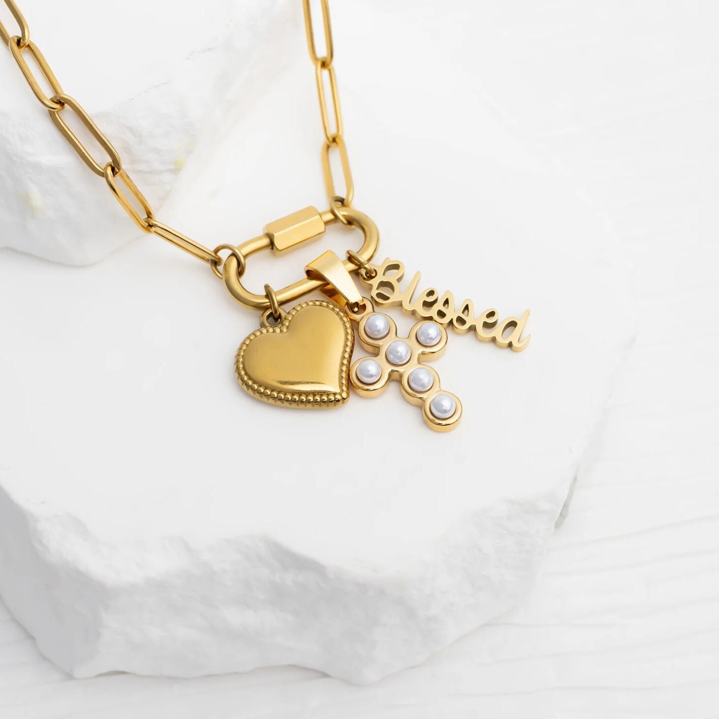 18K Gold PVD Stainless Steel Blessings Charm Set