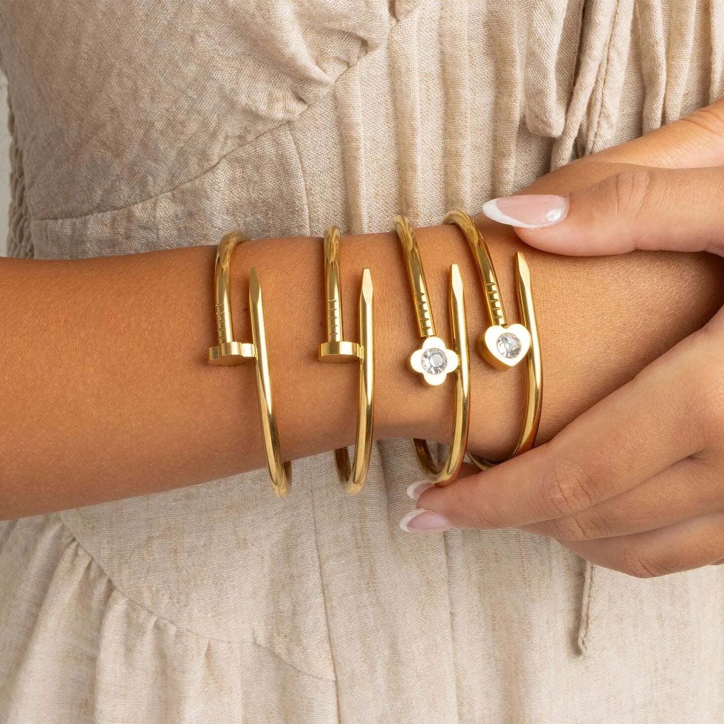 18K Gold PVD Stainless Steel Bangle Bracelet Bundle