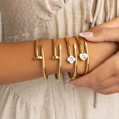 18K Gold PVD Stainless Steel Bangle Bracelet Bundle