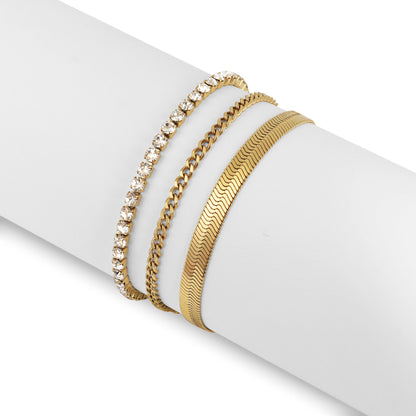 25 pc 18K Gold PVD Coated Stainless Steel Women's Layered Bracelet Set