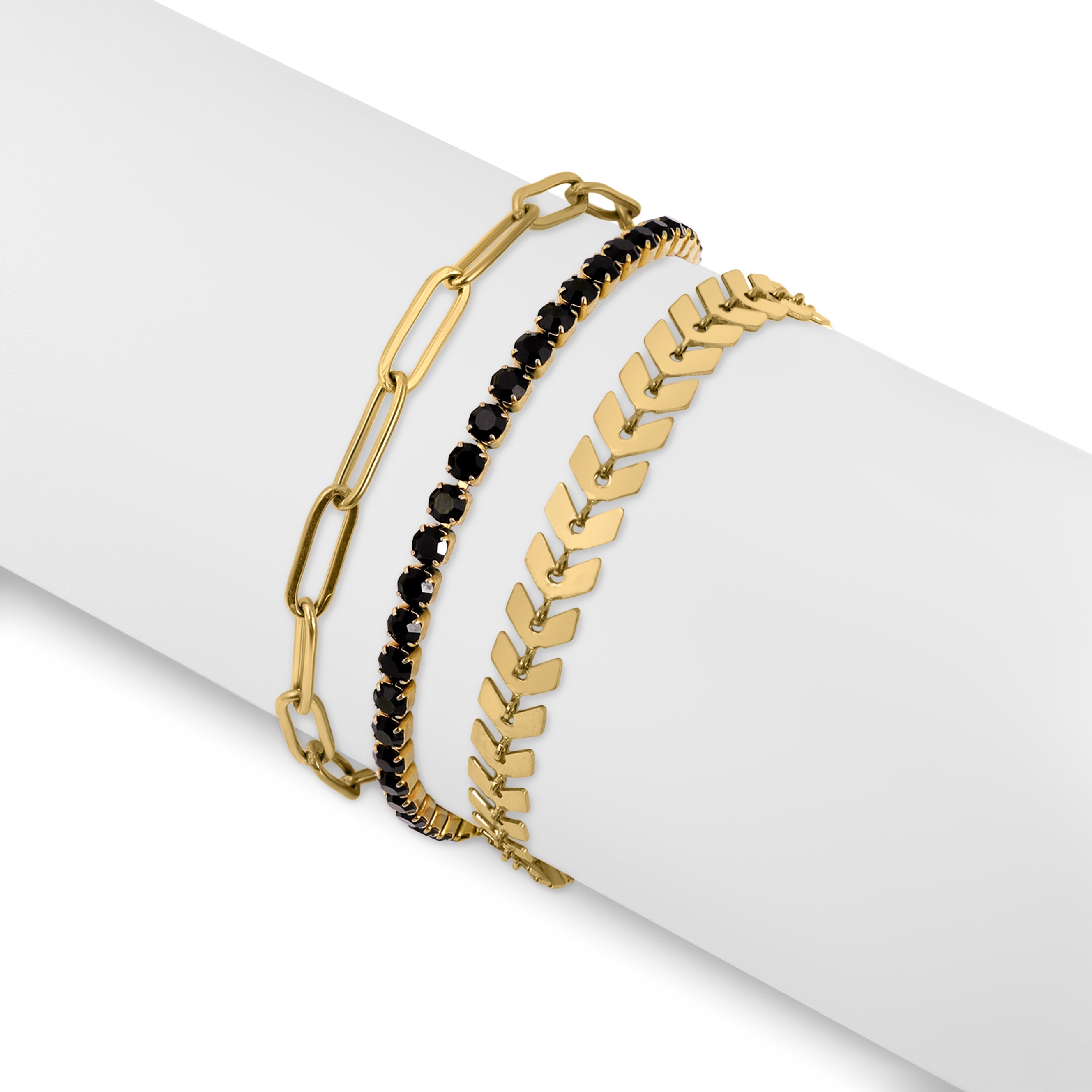25 pc 18K Gold PVD Coated Stainless Steel Women's Layered Bracelet Set