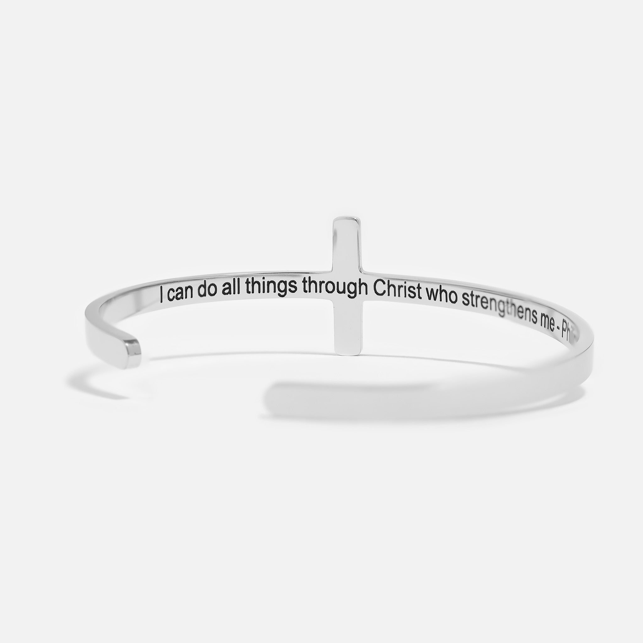 18K Gold PVD Stainless Steel Philippians 4:13 Cross Cuff Bracelet