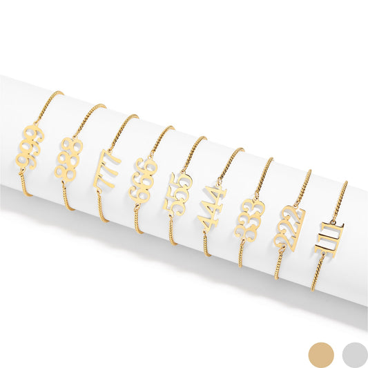 27 PC 18K Gold Stainless Steel Angel Number Bracelet Set