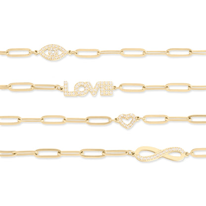18K Gold PVD Stainless Steel Stone "Infinity" Paperclip Chain Bracelet