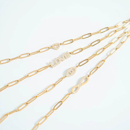 18K Gold PVD Stainless Steel Stone "Heart" Paperclip Chain Bracelet
