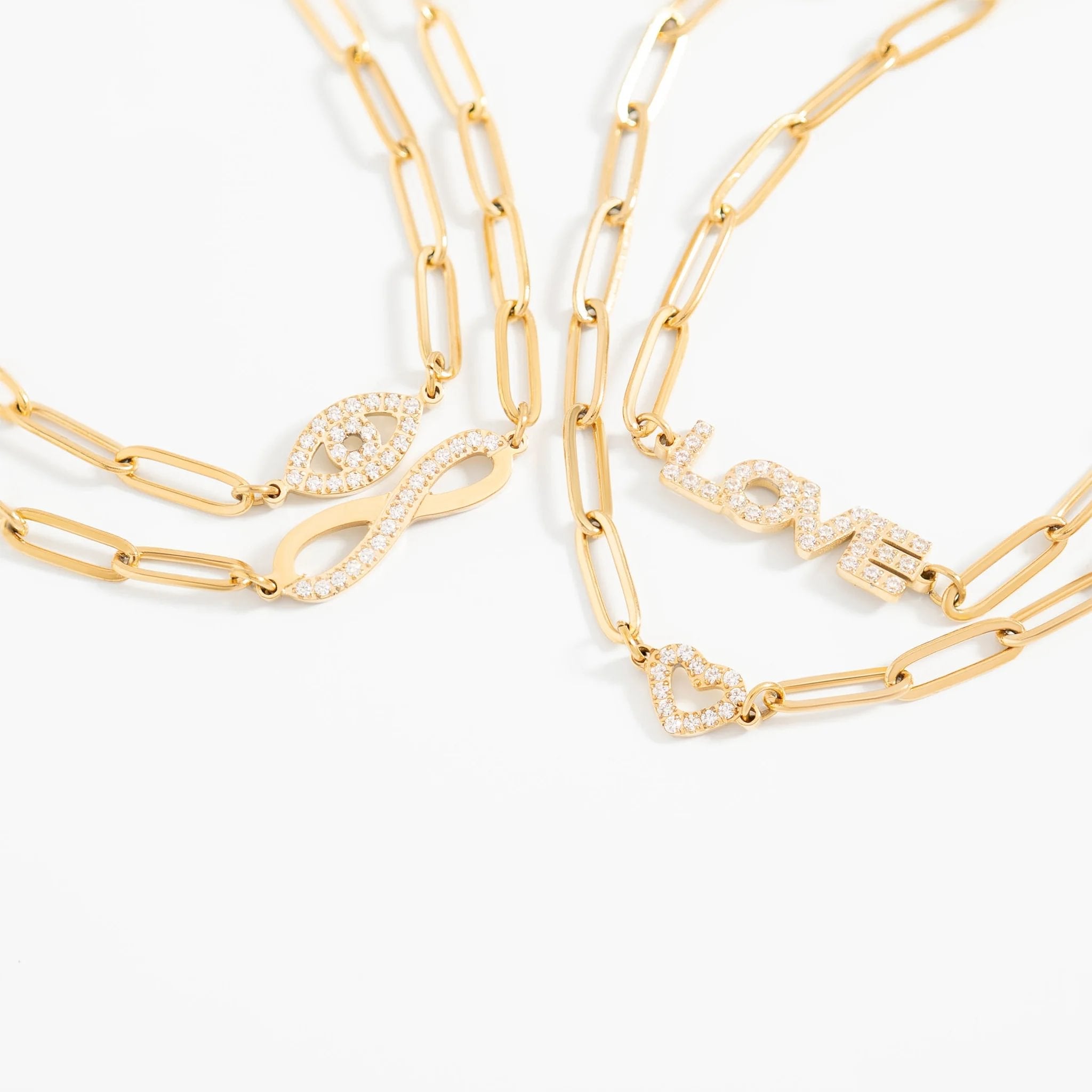 18K Gold PVD Stainless Steel Stone "Heart" Paperclip Chain Bracelet