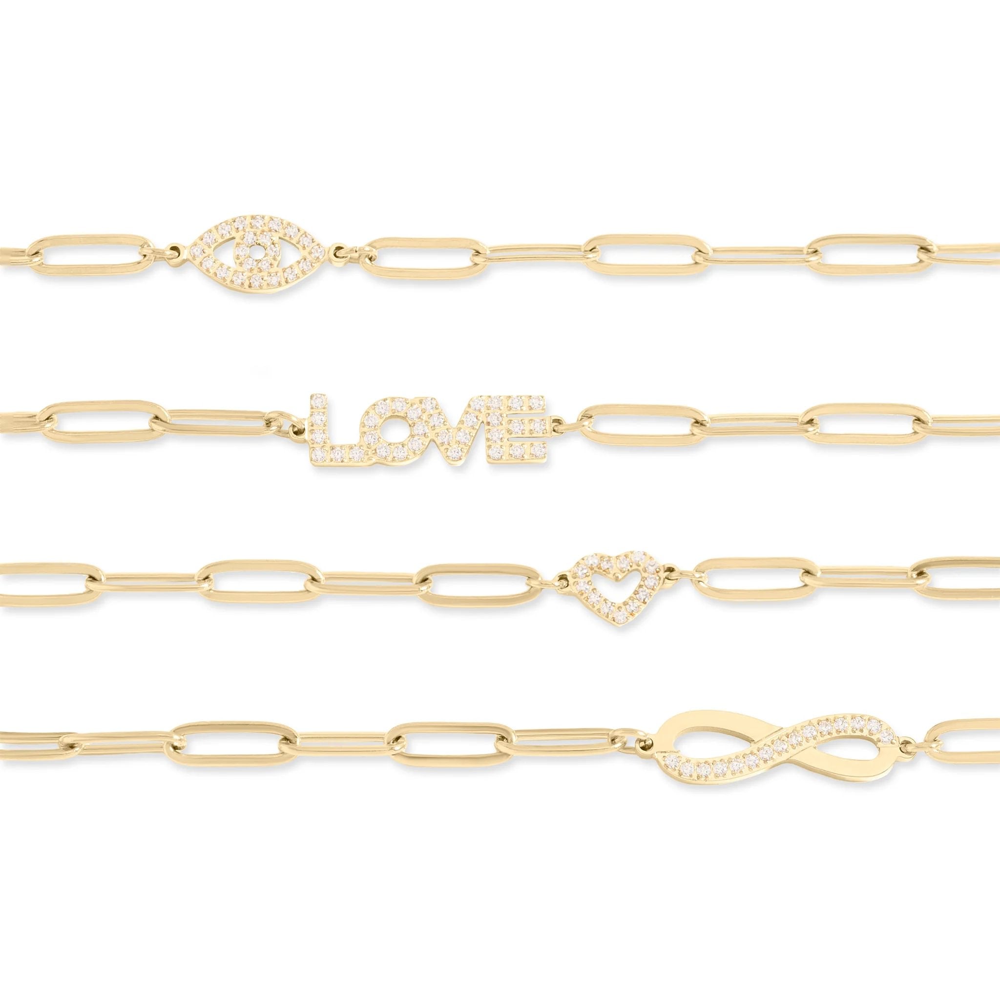 18K Gold PVD Stainless Steel Stone "Heart" Paperclip Chain Bracelet